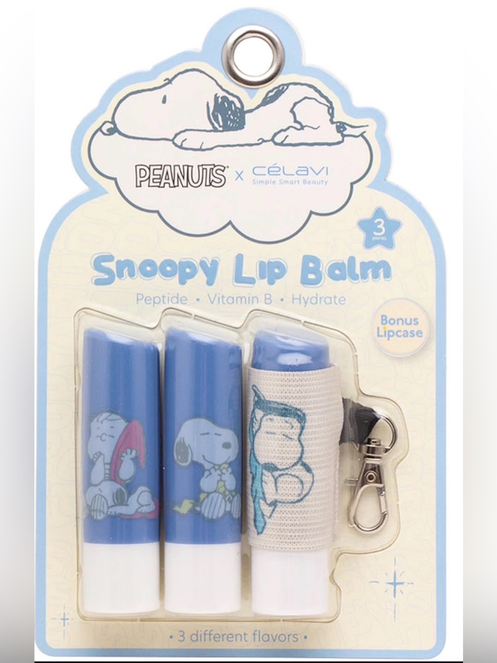 Peanuts Snoopy Lip Balm Trio Set + Bonus Keychain